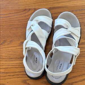 Clarks White Leather Twist-Strap Slingback Sandals